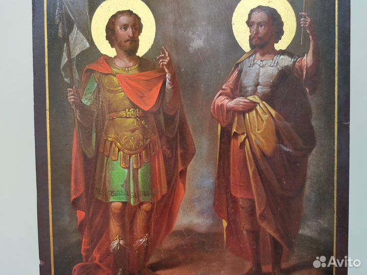 Икона Святые Федор и Иоанн воин 19 век оригинал