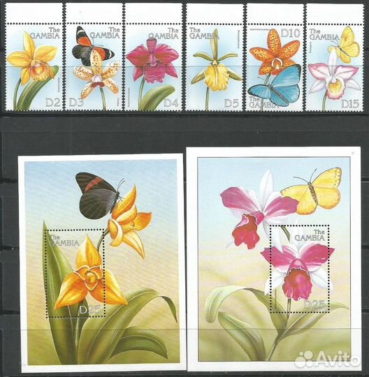 Гамбия 1999 г. Фауна и флора. Цветы, бабочки