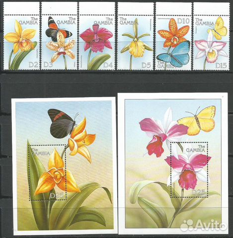 Гамбия 1999 г. Фауна и флора. Цветы, бабочки