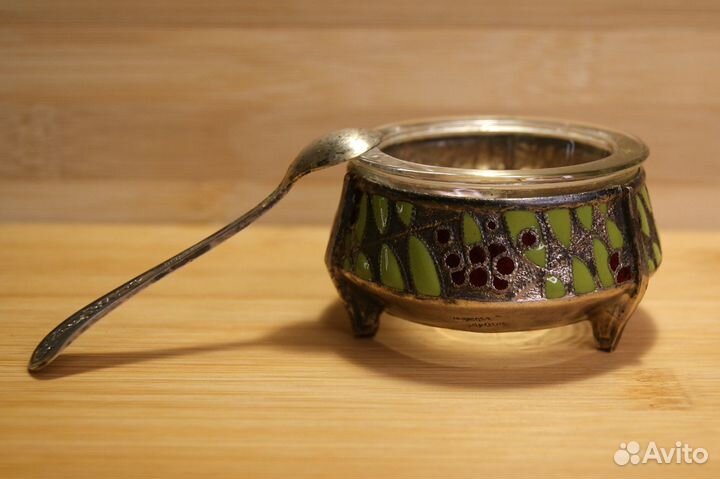 Солонка (Горчичница) мельхиор эмаль с ложкой СССР