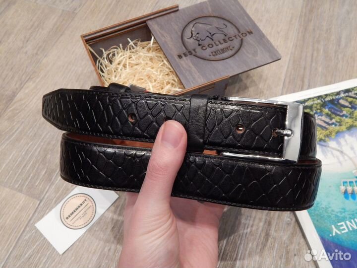 Ремень мужской натуральная кожа коричневый