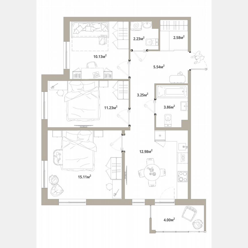 3-к. квартира, 68,1 м², 8/12 эт.