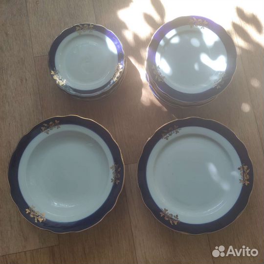 Тарелки дулево кобальт золото