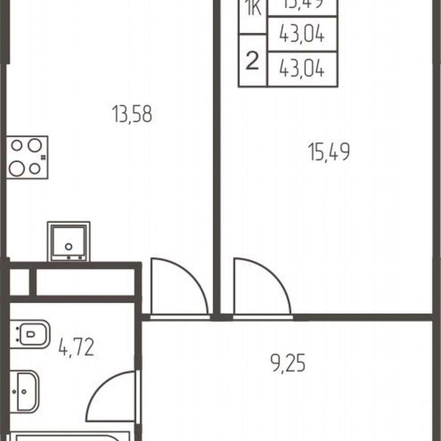 1-к. квартира, 43 м², 13/25 эт.