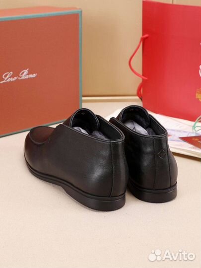 Лоферы мужские зимние Loro Piana black leather