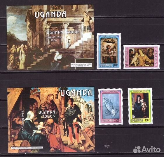 Уганда, 1986. Живопись, Тициан, Дюрер (серия+2 блока)