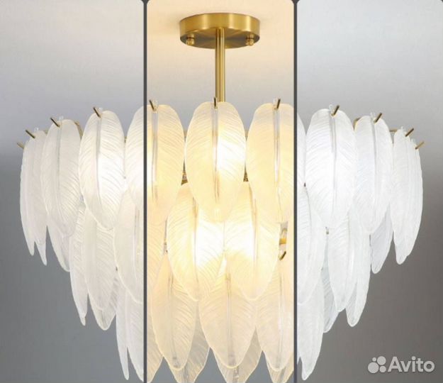 Стеклянная подвесная люстра с перьями, 3 уровня