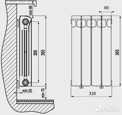 Радиатор биметаллический Rifar Monolit 300 4 секц