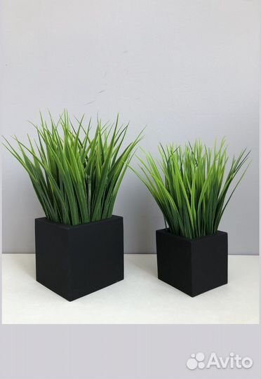 Набор подарочный кашпо с осокой 2 шт