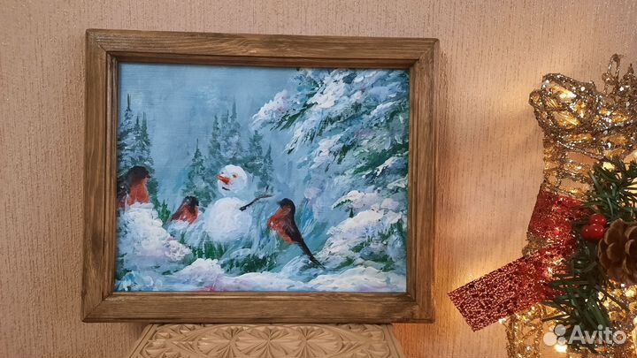 Картина маслом, зима,зимний пейзаж