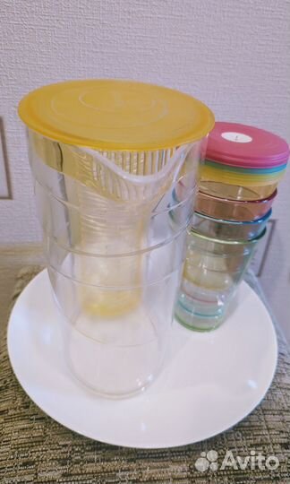 Кувшин новый tescoma 2,5 л + 4 стакана с крышками
