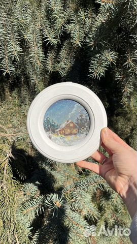 Картина круглая домик в лесу пейзаж объявление продам