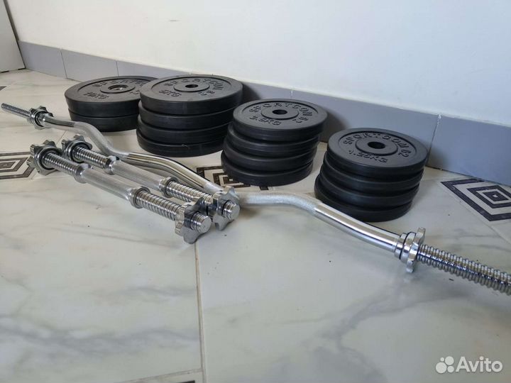 Гантели + штанга W 60 кг обрезиненные диски