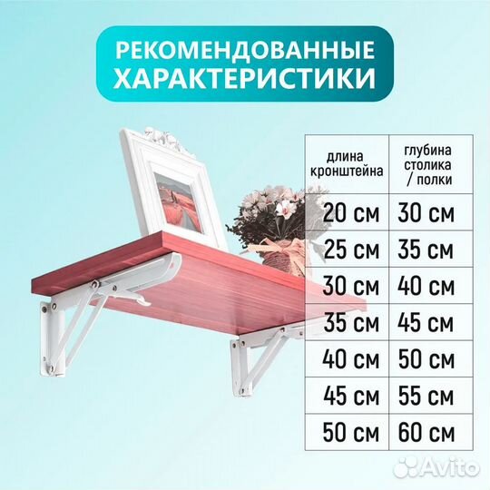 Кронштейн складной для полки и стола, 40 см, 2 шт