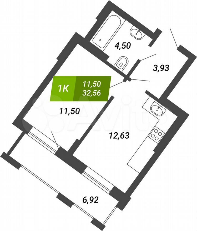 1-к. квартира, 32,6 м², 2/28 эт.