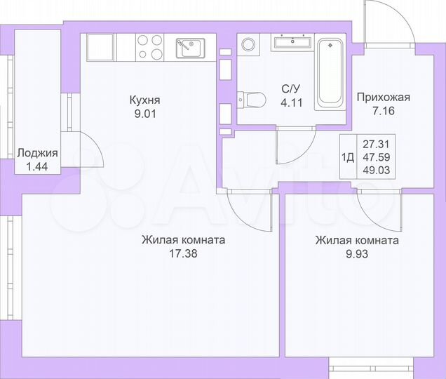 1-к. квартира, 49 м², 18/25 эт.
