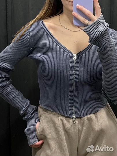 Кофта кардиган кроп топ вязаный