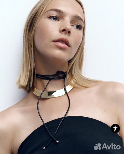 Колье чокер zara из металла и кожи новый оригинал