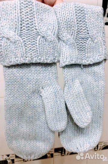 Варежки шерсть и кашемир светло - голубые