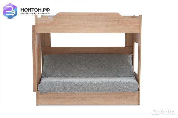 Двухъярусная кровать с диван-кроватью серый / дуб