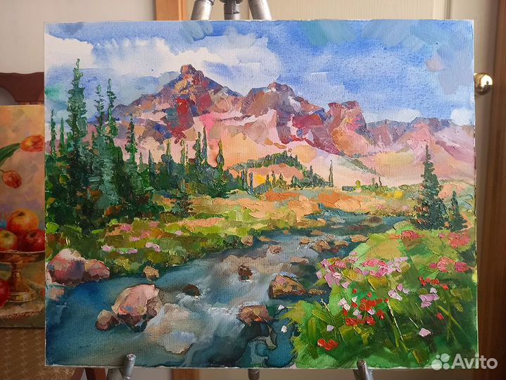 Картина маслом.Пейзаж.Природа.С горами 40х50 см