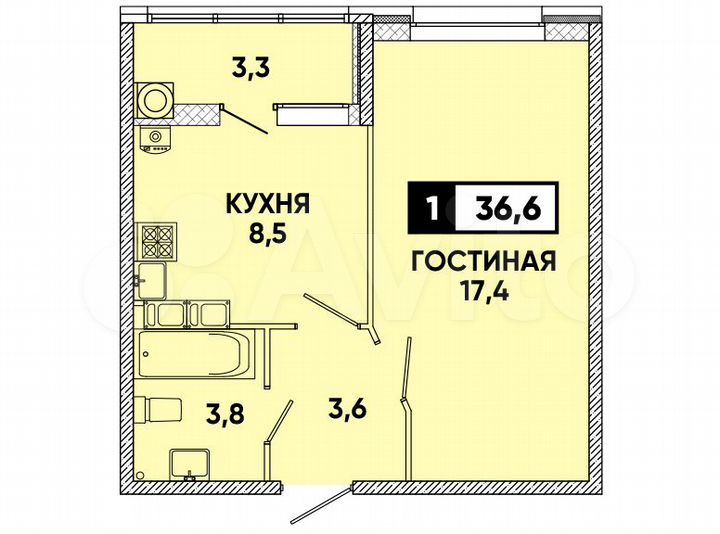 1-к. квартира, 37 м², 4/9 эт.