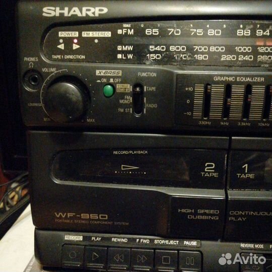 Магнитафон sharp wf 950ht bk, радио фм кассеты дрг