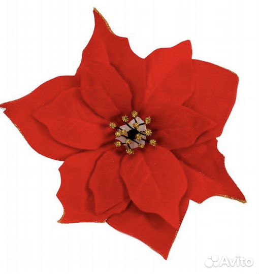 Новогоднее украшение пуансеттия на клипсе