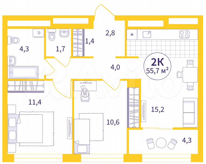 2-к. квартира, 53,6 м², 25/31 эт.