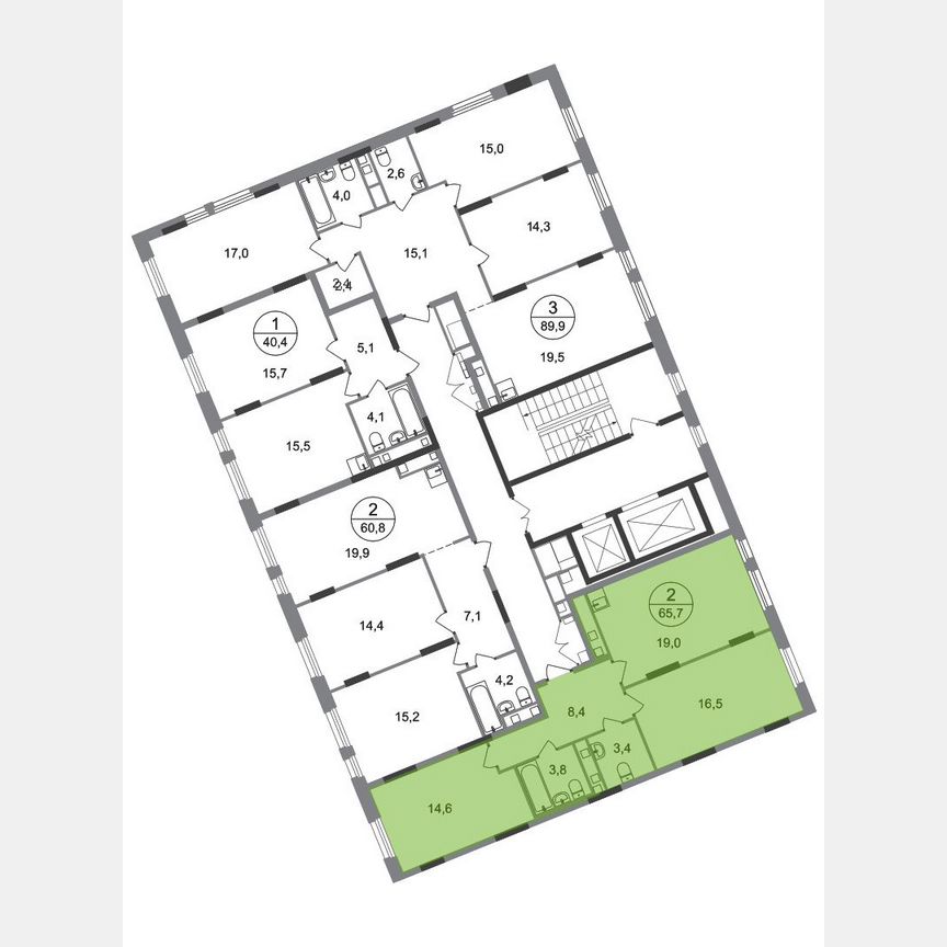 2-к. квартира, 65,7 м², 12/17 эт.