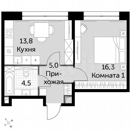 1-к. квартира, 39,6 м², 15/44 эт.