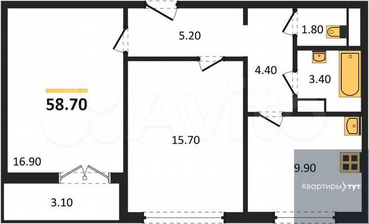 2-к. квартира, 58,7 м², 10/17 эт.