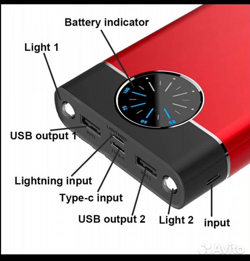 Внешний аккумулятор 10000 мАч с фонариком, новый