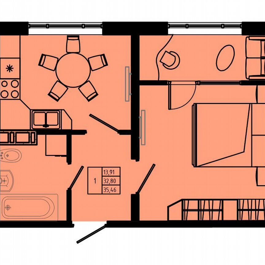 1-к. квартира, 35,5 м², 8/8 эт.