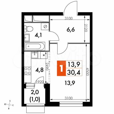 Квартира-студия, 30,4 м², 10/16 эт.