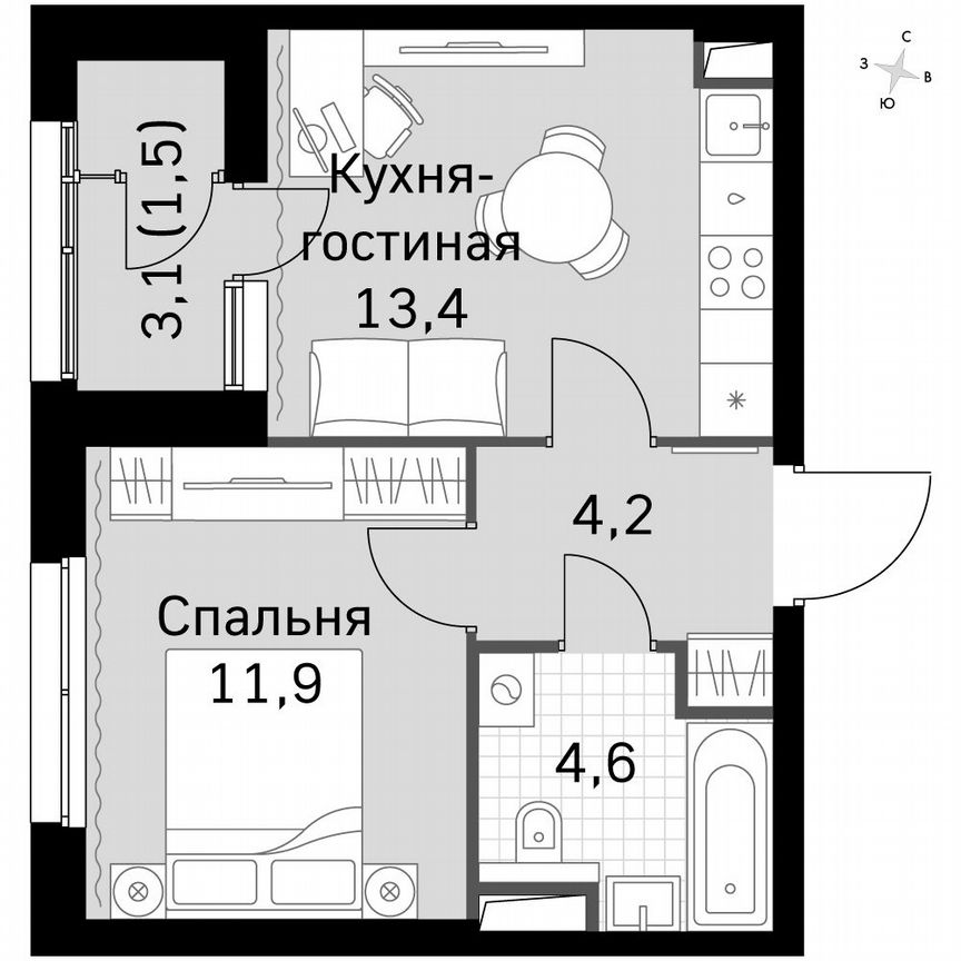 1-к. квартира, 35,3 м², 11/11 эт.