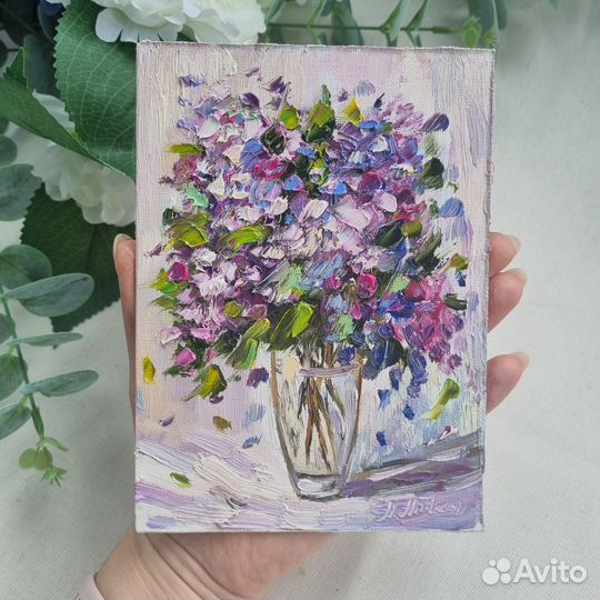 Сирень картина маслом натюрморт с сиренью