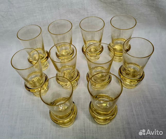 Стопки Рюмки Цветное стекло Жёлтые СССР 10 штук