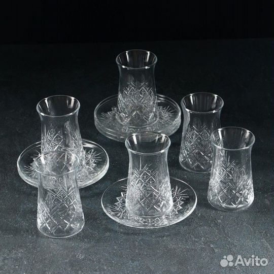 Набор чайный из стекла, 12 предметов: 6 стаканов 1