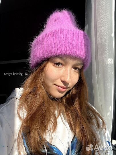 Шапка женская из ангоры пух норки бактус