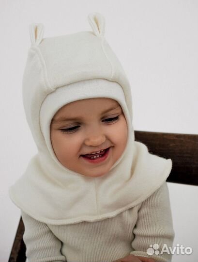 Детский шапка-шлем с ушками из ангоры Uzelki kids