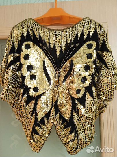 Блузка праздничная, бабочка с паетками