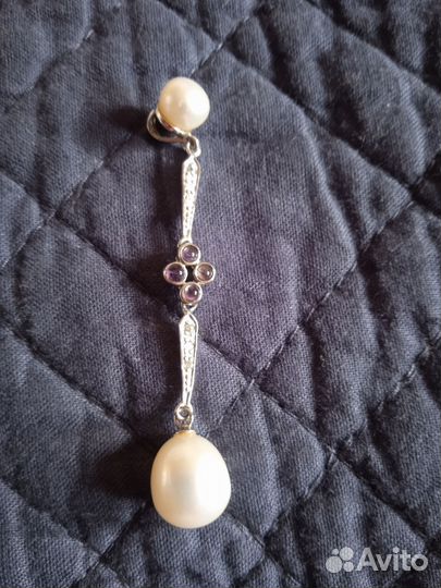 Серебрянные серьги и кулон с жемчугом и аметистом