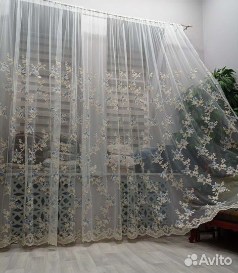 Тюль новая сетка,вышивка плотная котоновая.эмираты