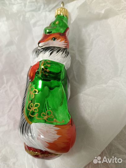 Обмен елочная игрушка Ариель лиса в зеленом