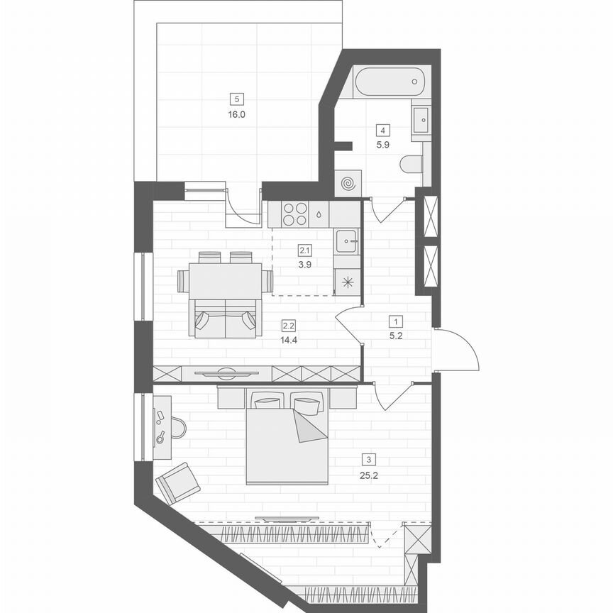 1-к. апартаменты, 54,6 м², 9/10 эт.