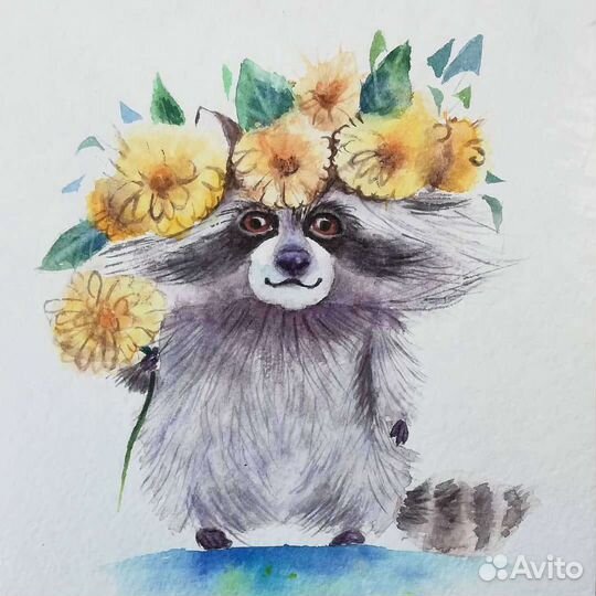 Иллюстрация с милыми животными (рисунок, картина)