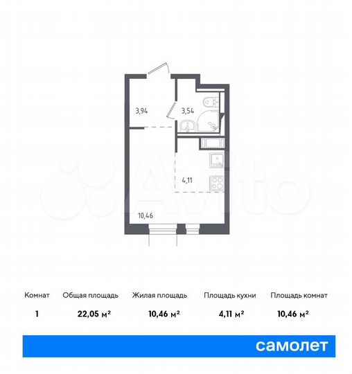 Квартира-студия, 22,1 м², 7/12 эт.