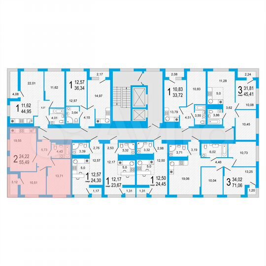 2-к. квартира, 55,5 м², 22/22 эт.