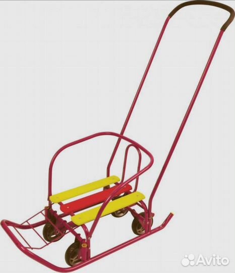 Детские санки с колёсами Nika + меховое сиденье